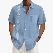 olcso Növények minta-Férfi Gombos póló Rövid ujjú Szüret Hawaii Alkalmi Vakáció Hétköznapi Nyár Tavasz Galléros ingek Begombol Zseb 3D nyomtatás finom Khaki+Khaki Fekete Világoszöld Sötétkék Tengerészkék