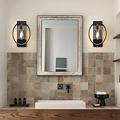 cheap Wall Sconces-Vintage Glass Wall Lamp with Ring Design, Industrial Wall Light Fixtures Black Finish, Hardwired Indoor Wall Sconce Lighting for Living Room Bathroom Kitchen Hallway(Bulb not Included)