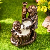 Недорогие садовые скульптуры и статуи-садовая статуя фонтана флуоресцентный свет ночью детская прихоть античная бронзовая скульптура фонтана ландшафтный дизайн украшение для сада газон патио балкон художественный декор