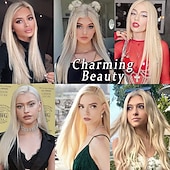 billiga Syntetiska peruker utan hätta-barbiecore filmperuker 613 blond syntetisk peruk lång rak blond peruk för kvinnor utan spets framsida syntetiska peruker blont hår limfritt värmebeständig peruk för daglig fest cosplay peruk peluca