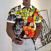 levne Pánské geometrické polo-Pánské Grafika Polokošile na zip Golfová košile Krátký rukáv Polo tričko Košile s límečkem Na běžné nošení Oblečení na dovolenou Rave Wear Párty oblečení 3D tisk Polo na čtvrt zip Žlutá Světle zelen