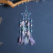 baratos Espanta-espíritos-1 peça apanhador de sonhos, padrão de lua de gato, penas de miçangas, apanhador de sonhos, decoração de parede para pendurar em casa, enfeite para quarto de criança