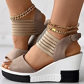 tanie Sandały na koturnie-czarne sandały damskie na koturnie z paskiem - modne letnie obuwie do noszenia na co dzień i wieczorowo