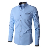 economico Camicie Button Down da uomo-Per uomo Camicia Camicie Camicia abbottonata Resistente alle rughe Camicia con bottoni Liscio Matrimonio Ufficio e carriera Nero Bianco Vino Blu reale Manica lunga Collo ripiegabile Primavera