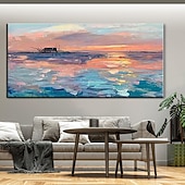 cheap Landscape Paintings-Pure Hand painted Sunset Sea Sky Ocean Beach Landscape Colorful Abstract Wall Art Extra Large Panoramic Oil Painting On Canvas