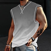 baratos Tops de ginásio-Homens Camisa Waffle Regata Waffle Malha Íntima Top de colete Sem Manga Gola Redonda Verão Gradiente Moda Designer Músculo Ao ar livre Para Noite Ginásio Rosa Azul Laranja Top Tee para Homens