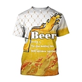 お買い得  3D Tシャツ-男性用 カラーブロック 3D ビール シャツ Tシャツ 半袖 Tシャツ ラウンドネック シャツ ベーシック お出かけ 週末 オクトーバーフェスト ライトイエロー ブラック ホワイト 衣類 プラスサイズ S M L XL 2XL 3XL S