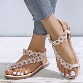 cheap Vacation Sandals-Women&#039;s Floral Embellished T-Strap Sandals with Cushioned Sole – Perfect for Casual Summer Outings