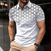 cheap Men&#039;s Geometric Polo-Men&#039;s Geometric Zip Polo Shirts Golf Shirt Short Sleeve Polo Shirts Collared Shirts Business Casual WorkWear Formal Wear Festival Wear 3D Print Quarter Zip Polo White Pink Blue