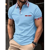 お買い得  メンズ クラシックポロ-男性用 ポロシャツ ゴルフシャツ カジュアル スポーツ クラシック 半袖 ファッション ベーシック チェック カラーブロック パッチワーク ポケット 夏 レギュラー ブラック ホワイト ルビーレッド ネイビーブルー ブルー グリーン ポロシャツ