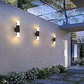 preiswerte Außenwandleuchten-LED-Sensor-Wandleuchte, Wandleuchte für den Außenbereich, Wandleuchten aus schwarzem Metall, Up-Down-Wandleuchten, Wandlaterne aus Aluminium, wasserdichte IP65-Scheinwerfer, Nachtlampen für Veranda, Terrasse, Garten, 85–265 V