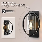 cheap Wall Sconces-Vintage Glass Wall Lamp with Ring Design, Industrial Wall Light Fixtures Black Finish, Hardwired Indoor Wall Sconce Lighting for Living Room Bathroom Kitchen Hallway(Bulb not Included)