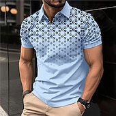 cheap Men&#039;s Geometric Polo-Men&#039;s Geometric Zip Polo Shirts Golf Shirt Short Sleeve Polo Shirts Collared Shirts Business Casual WorkWear Formal Wear Festival Wear 3D Print Quarter Zip Polo White Pink Blue