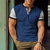 olcso Alkalmi Henley póló-Férfi Gombos póló Henley ing Tee Top Rövid ujjú Henley Nyár Színes Divat Alap Kollázs Vakáció Utca Alkalmi lilásvörös Kék Zöld Férfi felső póló