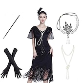 levne oblečení-Řvoucí 20s Retro Velký Gatsby Bubenové šaty Šaty Úbory İnci Kolyeler Velký Gatsby Svatební host Flitry Třásně Flitry Třásně Do V Dámské předvečer Všech svatých Karneval Plesová maškaráda předvečer