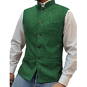 preiswerte Men&#039;s Vest-Herren Weste Nehru-Jacke Urlaub Alltagskleidung Ausgehen Mode Basic Frühling &amp; Herbst Knöpfe Polyester Bequem Einfach Einreihig Stehkragen Normale Passform Silber Wein Schwarz Blau Weste