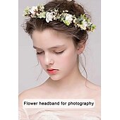 abordables Accessoires de coiffure-guirlande de couronne de fleurs de feuilles - guirlande de cheveux faite à la main couronne de fleurs bandeaux de fleurs réglables pour mariage fête de mariage couronne de feuilles de fleurs (blanc