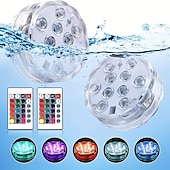 baratos Luzes Subaquáticas-luzes led submersíveis ao ar livre à prova d&#039;água 10 led rgb lâmpada de pesca subaquática luzes de fonte de lagoa controle remoto operado por bateria 16 cores luzes de piscina para vaso aquário tanque de peixes