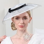 abordables Fascinadores-Sombreros de tul de fibra, sombrero de platillo, sombrero de copa, sombrero de velo, fiesta de noche, carrera de caballos, elegante, británico, con lazo, tocado