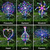 abordables Luces de camino y linternas-Luces solares de fuegos artificiales: luces de hadas para jardín y caminos al aire libre de 120 LED, 2 modos de iluminación para patios y caminos de entrada