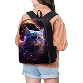 olcso Nyomtatott hátizsákok-Nagy kapacitású galaxis macskás hátizsák USB porttal – kozmikus 3D-s állatos iskolatáska laptop rekesszel általános iskolába vagy utazáshoz