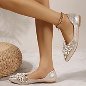 preiswerte Lässig-Hochzeitsschuhe für Braut, Brautjungfer, Damen, geschlossene Zehenpartie, spitze Zehenpartie, Aprikosenschwarze PU-Flats mit Imitationsperlenkristall, flacher Absatz, Hochzeit, Party, Valentinstag, eleganter Klassiker