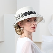 economico Cappelli per feste-cappelli in fibra bombetta / cappello a cloche cappello a secchiello cappello di paglia matrimonio tea party matrimonio elegante con copricapo in velo di pizzo copricapo