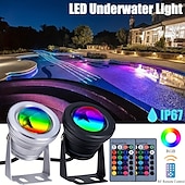 billige Undervannslamper-damlys undervannsfontenelys led nedsenkbar spotlight rgb 16farger vanntett med fjernkontroll 10w dc12v utendørs hage landskapslys 1stk 2stk