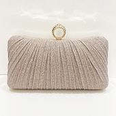 cheap Clutches &amp; Evening Bags-Elegant Gold Glitter Evening Clutch Bag with Rhinestone Ring Handle – Women&#039;s Party, Wedding, and Formal Event Accessory