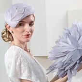billige Partyhatter-Hatter Sinamay tallerkenhatt Pillebokshatt Aftenselskap Damenes dag Bryllup Britisk Med Perledetaljer Hodeplagg Hodeplagg
