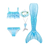 cheap Mermaid Swimsuit-Kids Girls&#039; Five Piece Mermaid Swimwear Swimwear Bikini Swimming Rainbow Cute Sexy Print Bathing Suits 3-10 Years Summer Light Blue Rose Gold