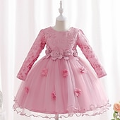 cheap Party Dresses-Kids Girls&#039; Dress Party Dress Flower Long Sleeve Special Occasion Birthday Mesh Embroidered Princess Sweet Polyester Midi Party Dress Summer Spring 4-12 Years Pink Wine Green