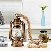 cheap Island Lights-1pc Retro Hemp Rope Chandelier - Old Fashioned Lantern Pendant Light - Oil Rub Bronze Kitchen Island Hanging Light (Bulb Not Included)
