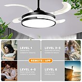 baratos Candeeiros Ventoinhas de Teto-Ventilador de teto com luzes 147&quot; led regulável 3 cores 6 velocidades cronometrando lâminas reversíveis com controle remoto, lustre de ventilador doméstico, ventilador de teto de montagem embutida de