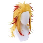 お買い得  アニメウィッグ-cosrea アニメ 煉獄杏寿郎 コスプレウィッグ ポニーテール付き 黄色 赤 女性 男性用 ハロウィンウィッグ