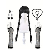 ieftine Costume pentru fete-Horror gotic Academia Întunecată Peruci Cosplay Rochii din tul Set accesorii Punk și gotic for Fete Pentru copii Carnaval Zuia Copiilor Mascaradă