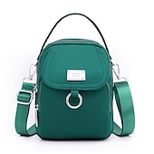 preiswerte Handtaschen und Tragetaschen-Schwarze Umhängetasche aus Nylon für Damen mit silberfarbenen Beschlägen und verstellbarem Riemen – leichte und praktische kleine Schultertasche für Reisen und den täglichen Gebrauch