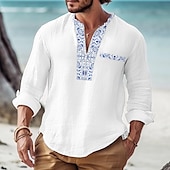 preiswerte Herren Popover Hemden-Herren Hemd Lässiges Hemd Sommerhemd Strandhemd Weiß Rosa Marineblau Blau Grau Langarm Patchwork Troyer Halber Reißverschluss Täglich Urlaub Vordertasche Bekleidung Modisch Brautkleider schlicht
