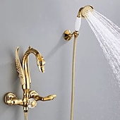 halpa Ulkotilojen suihkutarvikkeet-vintage messinginen suihkuhanasetti käsisuihkulla, perinteinen kylpyammeen juoksuputki kaksikahvainen kylpyamme hana seinään kiinnitettävä