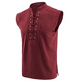 ieftine Topuri-Medieval Renascentist secolul al 17-lea Cămașă Tunică Cavaler Viching Cavaler celtic Ranger elfică Cordon Culoare solidă Costume de fancy Bărbați Pirat Halloween Carnaval Casual Purtare Zilnic