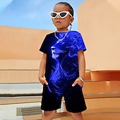 ieftine Animale 3D pentru băieți-Set îmbrăcăminte băieți, tricou și pantaloni scurți cu grafică 3D pentru animale leu, set îmbrăcăminte mânecă scurtă, imprimeuri 3D, vară primăvară, sport activ, la modă, poliester, copii 4-12 ani, activități în aer liber, stradă, vacanță, croială standar