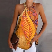 ieftine Bluze &amp; Camisole Damă-Top pentru femei cămașă cu bretele boho cu imprimeu roșu de frunze cu gât halter fără mâneci etnic vară elegant casual cămașă cu bretele