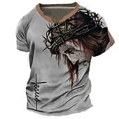 tanie Koszulki z wiarą-Męskie Graficzny Wiara Podkoszulek Chrześcijańskie koszulki Krótki rękaw Podkoszulek Druk 3D Półgolf Koszula Zabytkowe Moda Designerskie Na zewnątrz Codzienny Sport Niebieski Zielony Khaki Wiosna i