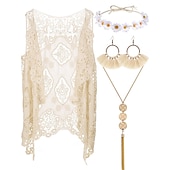 preiswerte Outfits-Hippie Retro Vintage 1960er 1970er Cosplay Kostüm Austattungen Zubehörset Wildlederweste Damen Kostüm Jahrgang Cosplay Party / Abend Maskerade Weste Karneval Schlager Outfit
