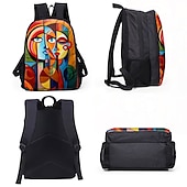 abordables Sacs à dos imprimés-Sac à dos abstrait avec portrait féminin pour adolescentes – Sac d&#039;école coloré avec imprimé artistique et grande capacité pour les filles élégantes