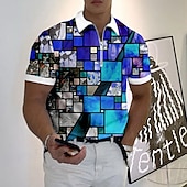 levne Pánské geometrické polo-Pánské Grafika Polokošile na zip Golfová košile Krátký rukáv Polo tričko Košile s límečkem Na běžné nošení Oblečení na dovolenou Rave Wear Párty oblečení 3D tisk Polo na čtvrt zip Žlutá Světle zelen