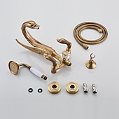 halpa Ulkotilojen suihkutarvikkeet-vintage messinginen suihkuhanasetti käsisuihkulla, perinteinen kylpyammeen juoksuputki kaksikahvainen kylpyamme hana seinään kiinnitettävä