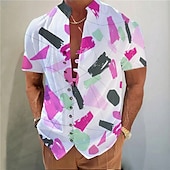 levne Geometriské vzory-Pánské Geometriské vzory Geometrie Graffiti Košile Košile na knoflíky Krátký rukáv Módní Šik ven Designové Venkovní Dovolená Denní Léto Jaro Stojáček Tisk bílá + červená &amp;Modrá Bílá Žlutá Světl