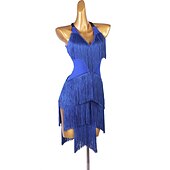 voordelige Latin danskleding-dans salsa latin dansjurk franjes kwastje split joint dames performance training mouwloze chinlon
