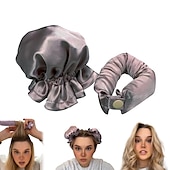 abordables Aparatos para el baño-Juego de rizos satinados sin calor: varilla para rizar + cubierta para el cabello rizado, juego de rizos con bollos de calor cero, artefacto para rizar el cabello para personas perezosas con sueño de ola grande, juego de cabello rizado sin calor para muje